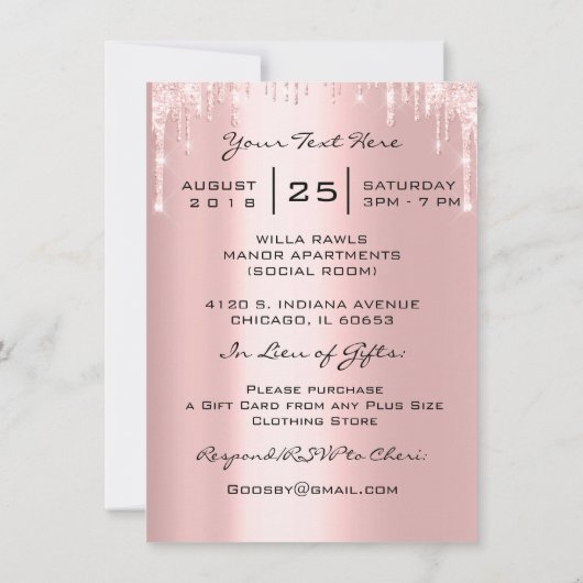 スウィート16thドリップスピンクキンセアニェラバラプリンセス 招待状 (裏面)