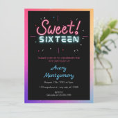 スウィート16thネオン白熱［赤熱］光を放つ誕生日招待状 招待状 (スタンド正面)