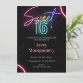 スウィート16thネオン白熱［赤熱］光を放つ誕生日招待状 招待状 (スタンド正面)