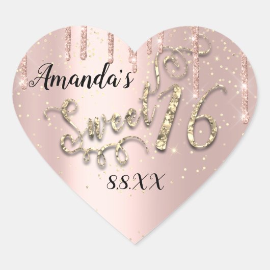 スウィート16thハートグリッター紙吹雪バラドリップ ハートシール (正面)