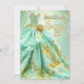 スウィート16thバースデーパーティミントグリーン金ゴールドドレス 招待状 (正面)