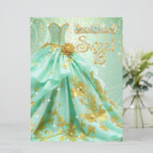 スウィート16thバースデーパーティミントグリーン金ゴールドドレス 招待状 (スタンド正面)