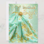 スウィート16thバースデーパーティミントグリーン金ゴールドドレス 招待状 (正面)