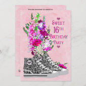 スウィート16thバースデーパーティーへの招待、スニーカー 招待状 (正面/裏面)