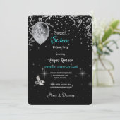 スウィート16thバースデーパーティーブラック&ターコイズテーマ 招待状 (スタンド正面)