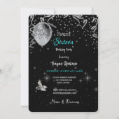 スウィート16thバースデーパーティーブラック&ターコイズテーマ 招待状 (正面)