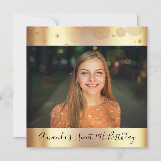 スウィート16thバースデー結婚タパーティーの金ゴールド紙吹雪 招待状 (裏面)