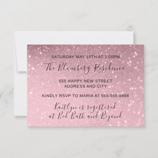 スウィート16thパーティーバラピンクグリッター海ドレス 招待状 (裏面)