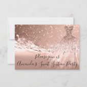 スウィート16thパーティーバラ金ゴールドグリッター海ドレス 招待状 (正面)