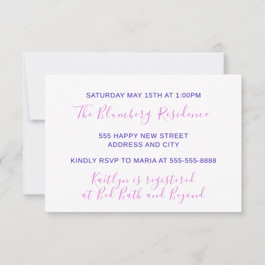 スウィート16thパーティーピンクパープルグリッター海ホワイト 招待状 (裏面)