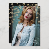 スウィート16thフラワー金ゴールドブラックフォト紙吹雪スパーク 招待状 (正面/裏面)