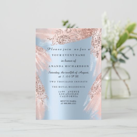 スウィート16thブライダルシャワーブルー王室のバラドレス 招待状 (スタンド正面)