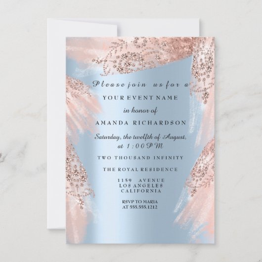 スウィート16thブライダルシャワーブルー王室のバラドレス 招待状 (正面)