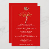 スウィート16thブライダルシャワーレッド金ゴールドグリッタードレス 招待状 (正面/裏面)