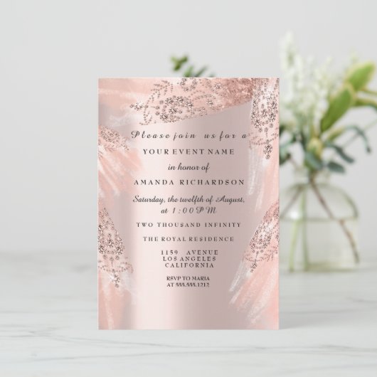 スウィート16thブライダルシャワー王室のバラ金ゴールドドレス 招待状 (スタンド正面)