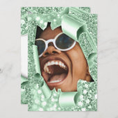 スウィート16th大学院ブライダルシャワー3Dミントグリッター 招待状 (正面/裏面)