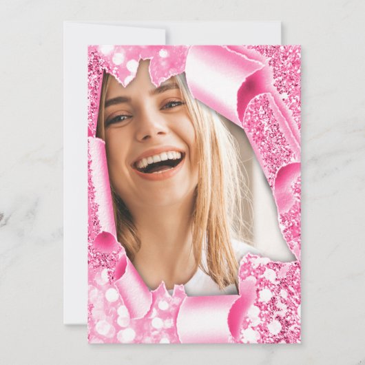 スウィート16th第15期卒業ピンクグリッター3dフレーム 招待状 (正面)
