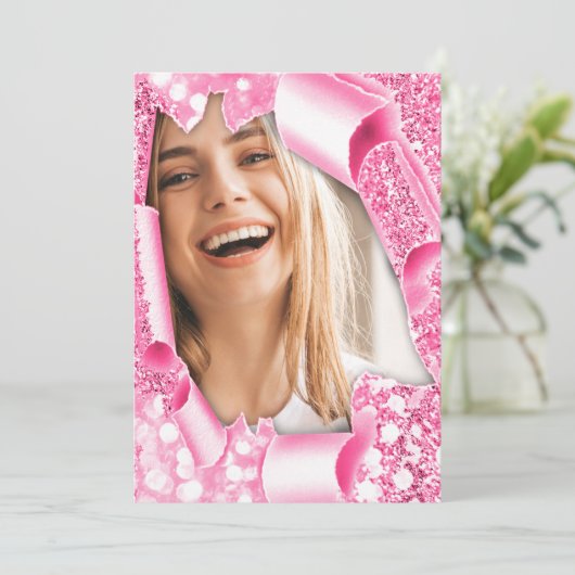 スウィート16th第15期卒業ピンクグリッター3dフレーム 招待状 (スタンド正面)