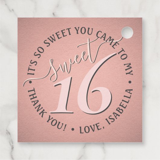 スウィート16th誕生日シックかわいいキュートサンキューピンクパーティー フェイバータグ (裏面)