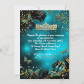 スウィート16th誕生日ティール（緑がかった色）金ゴールドドレスバタフライ 招待状 (裏面)