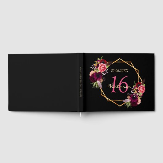 スウィート16th誕生日バーガンディフローラ幾何学的 ゲストブック (全面)