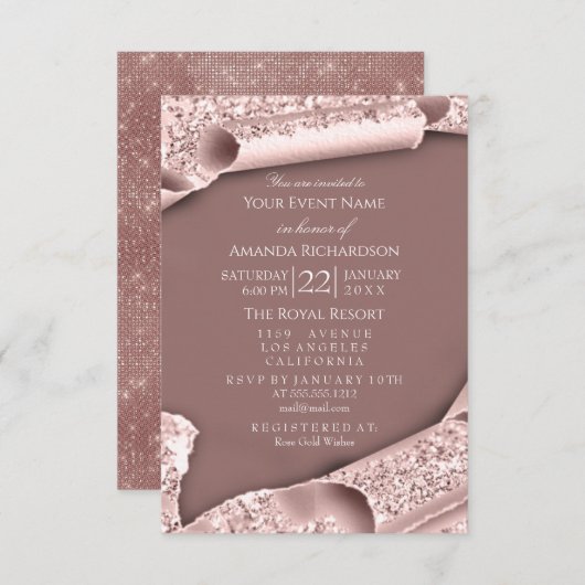 スウィート16th誕生日ブライダルシャワー3Dエフェクトバラ 招待状 (正面/裏面)