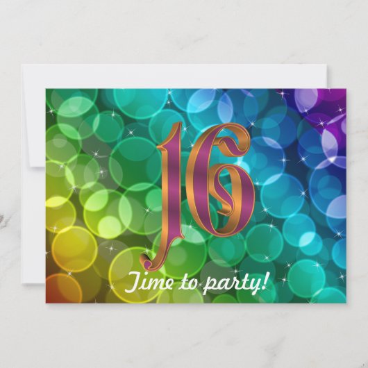 スウィート16th誕生日レインボー招待状 招待状 (正面)