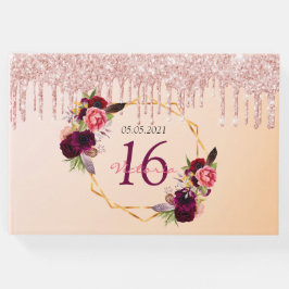 スウィート16th誕生日花模様幾何学的グリッターバラ ゲストブック