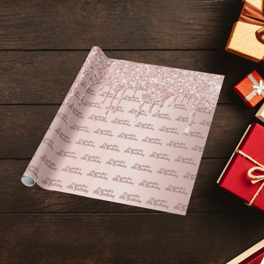 スウィート16th誕生日赤面バラ金ゴールドグリッター乾燥 ラッピングペーパー