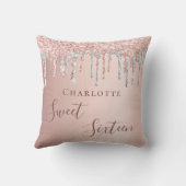 スウィート16th16バラ金ゴールドグリッターシルバーシック クッション (裏面)