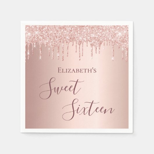 スウィート16th16歳の誕生日バラ金ゴールドグリッター スタンダードカクテルナプキン (正面)