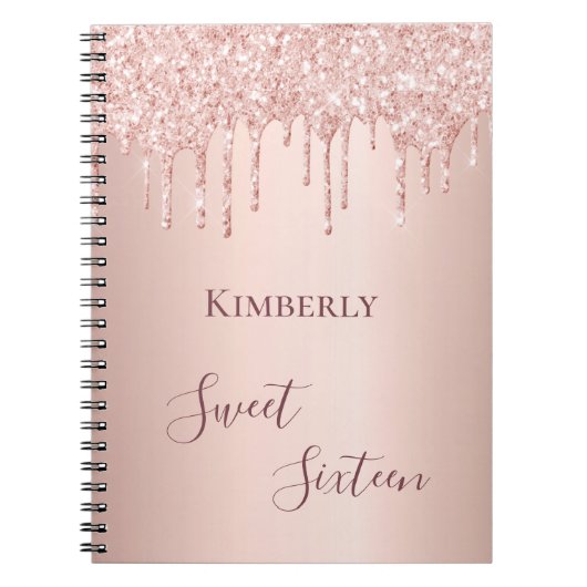 スウィート16th16誕生日バラ金ゴールドグリッター ノートブック (正面)