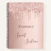 スウィート16th16誕生日バラ金ゴールドグリッター ノートブック (正面)