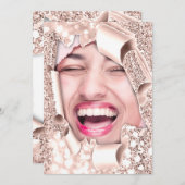 スウィート16th 15ブライダルシャワー3Dバラグリッター 招待状 (正面/裏面)