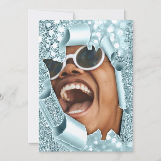 スウィート16th 15ブライダルシャワー3Dブルー卒業生 招待状 (正面)