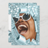 スウィート16th 15ブライダルシャワー3Dブルー卒業生 招待状 (正面/裏面)