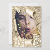 スウィート16th 15ブライダルシャワー3D金ゴールドグリッター 招待状 (正面)