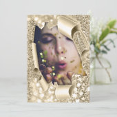 スウィート16th 15ブライダルシャワー3D金ゴールドグリッター 招待状 (スタンド正面)