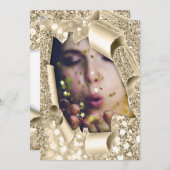 スウィート16th 15ブライダルシャワー3D金ゴールドグリッター 招待状 (正面/裏面)