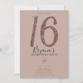 スウィート16th 16パーティーピンク赤面バラグリッター 招待状 (正面)