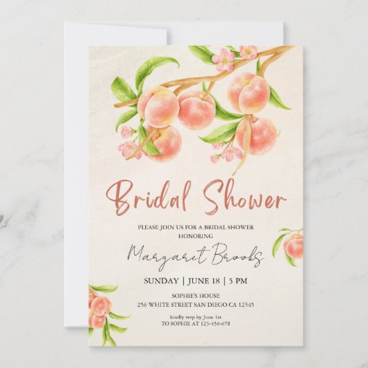 スウィート アズ ア ピーチ ブライダル シャワー 招待状 (正面)
