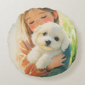 スウィート ウォーターカラー ガールとパピー ピロー (正面)