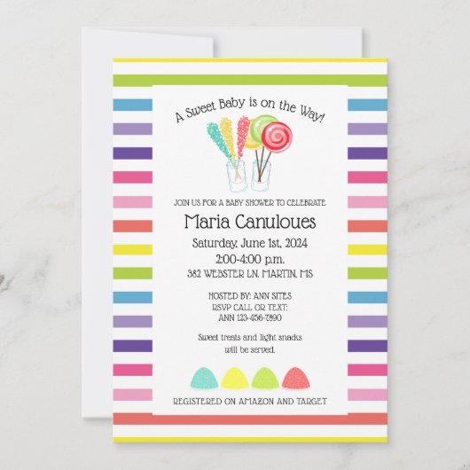 スウィート キャンディー ベイビー シャワー インビテーション (正面)