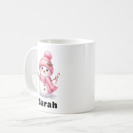 スウィート キャンディ ケーン ピンク スノーマン クリスマス コーヒーマグカップ (正面左)