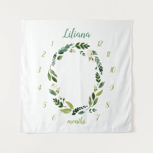 スウィート グリーンベイビー 名前 月間 マイルストーン フォト タペストリー (正面)