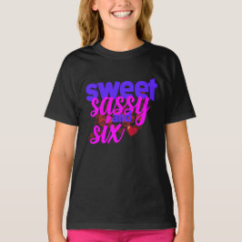 スウィート サシー アンド シックス 6歳の誕生日 女の子 ピンクとパープル Tシャツ