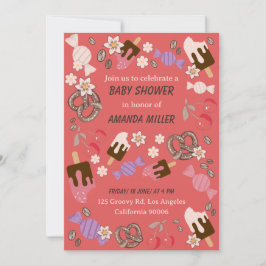 スウィート＆サルト ベイビーシャワー お菓子 赤い模様 招待状