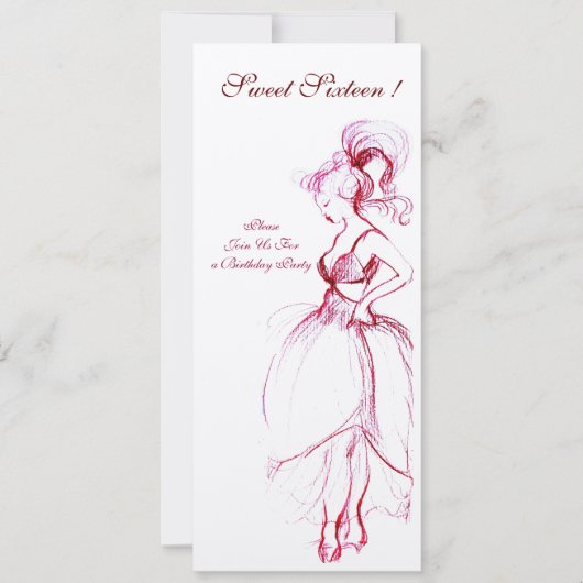 スウィート・シックスティーン・パーティー、赤とピンクのクリーム色のフェルト 招待状 (正面)