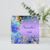 スウィート・シックスティーン ローズ・ジュエル・ブルー・エレガント 招待状 (スタンド正面)
