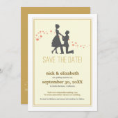 スウィート シルエット プロポーズ セーブ・ザ・デート（ゴールド） 招待状 (正面/裏面)